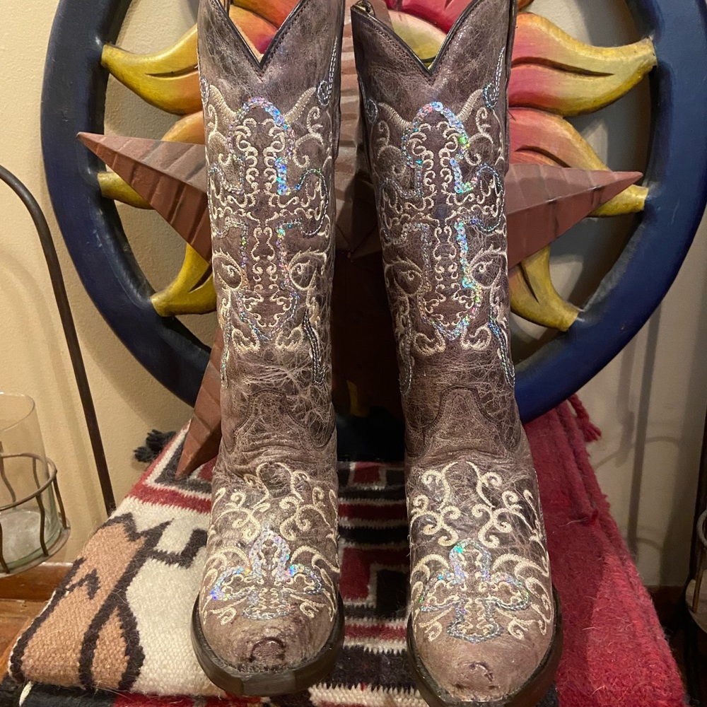 Genuine Leather Corral Sequined Cowboy Boots